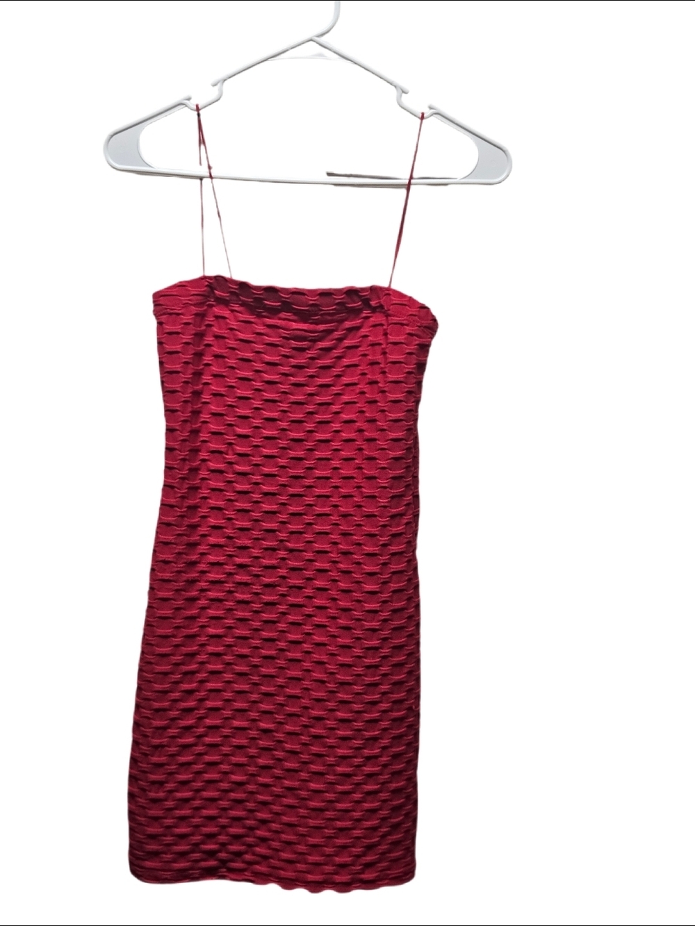 Love J Textured Bodycon Mini Dress – Red | Size Small | Stretchy Strappy Dress
